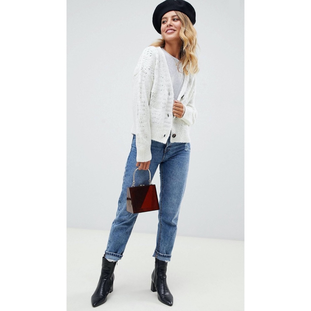 Chunky Cardigan With Pointelle Stitch, White